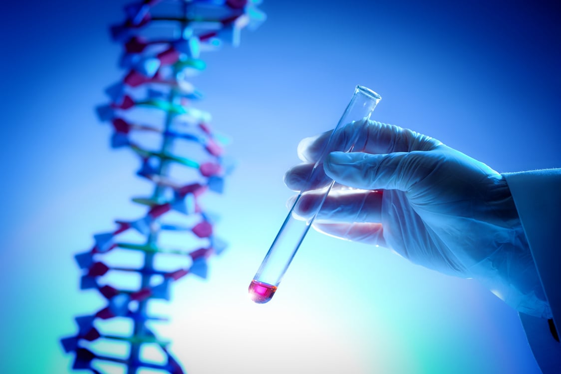 Genome Project with DNA Genetic Sample in Test Tube Close-up